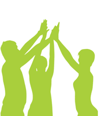 Graphic depicting three people doing a group high-five