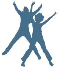 Graphic depicting two people jumping for joy